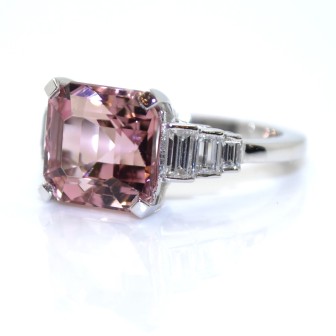 Jewelry creations - Pink Tourmaline and Baguette Diamond Ring 
