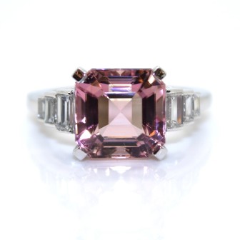 Jewelry creations - Pink Tourmaline and Baguette Diamond Ring 